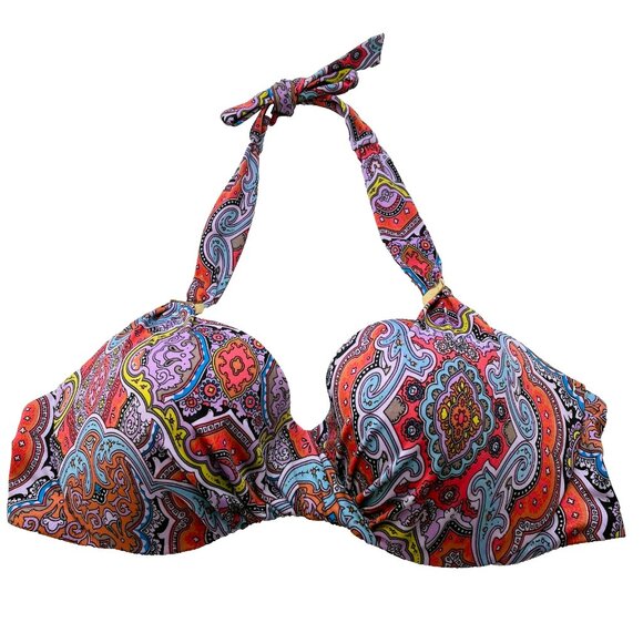 Victorias Secret Halter Push Up Bikini Top 38B Paisely Beach Vacation Travel - Picture 2 of 8
